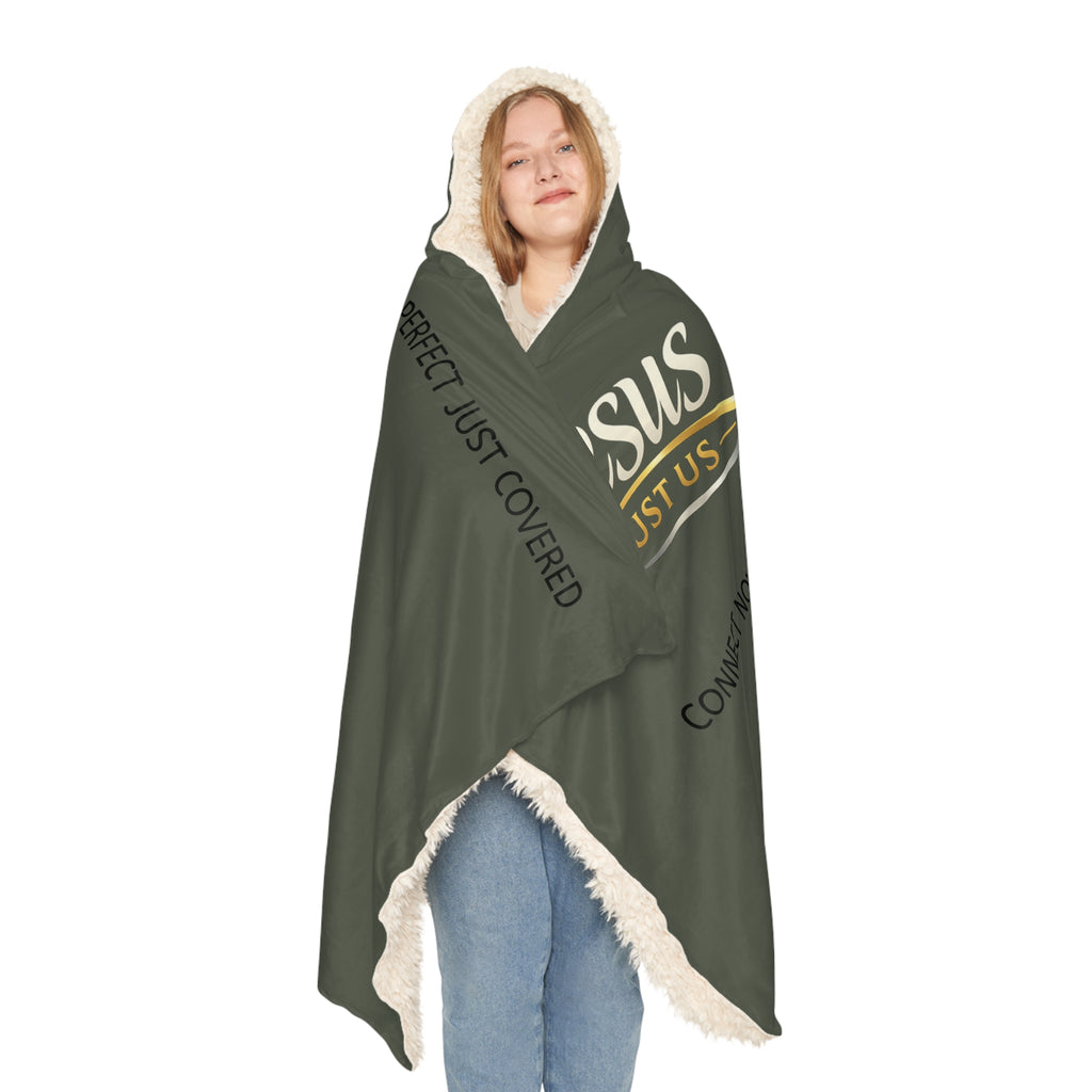 Hooded Blanket — "Jesus Just Us" Sherpa Snuggle Blanket (Faith-Inspired)