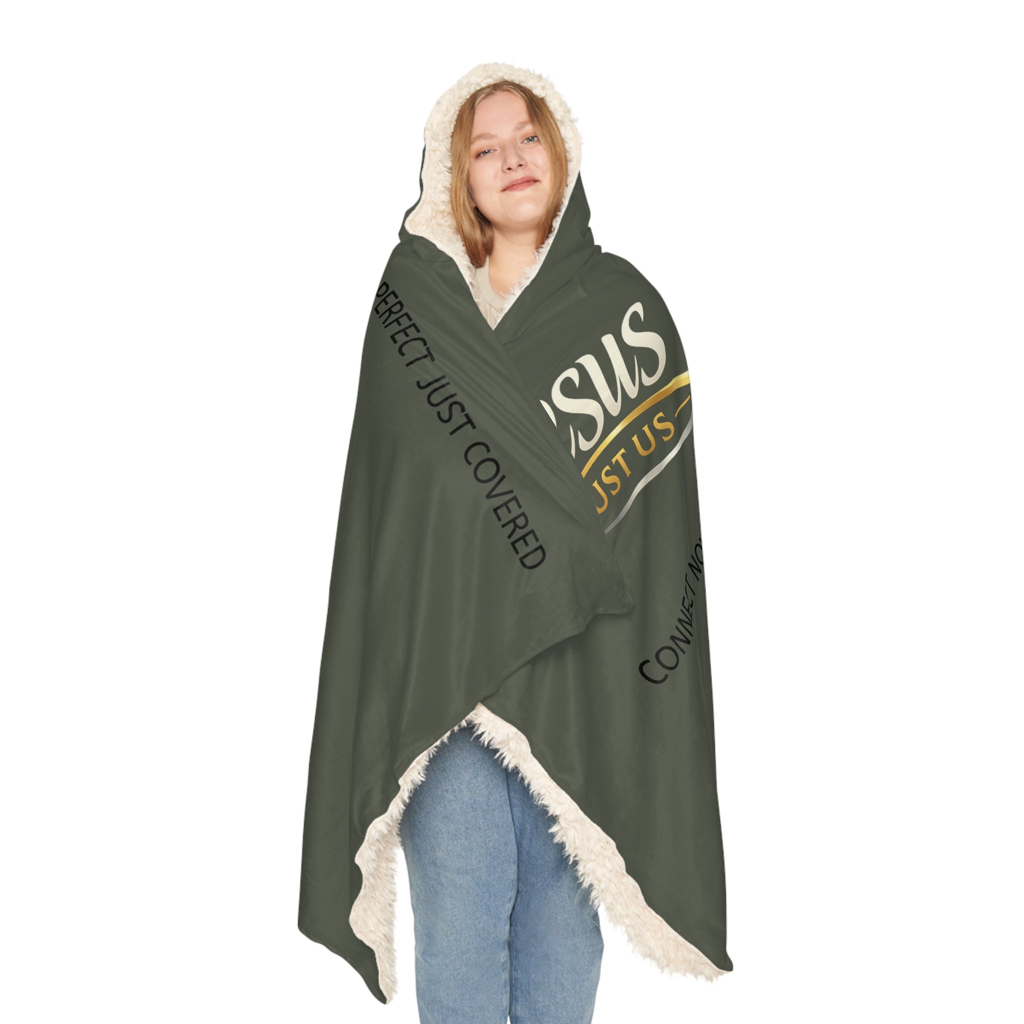 Hooded Blanket — "Jesus Just Us" Sherpa Snuggle Blanket (Faith-Inspired)