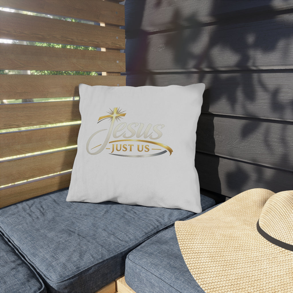 Jesus Just Us Outdoor Pillow — Faith-Inspired Garden Accent