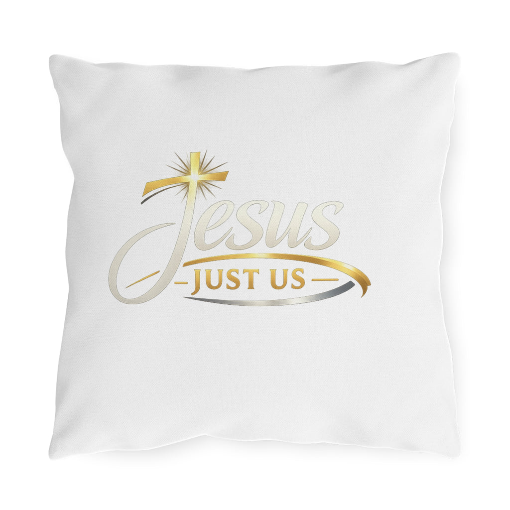 Jesus Just Us Outdoor Pillow — Faith-Inspired Garden Accent