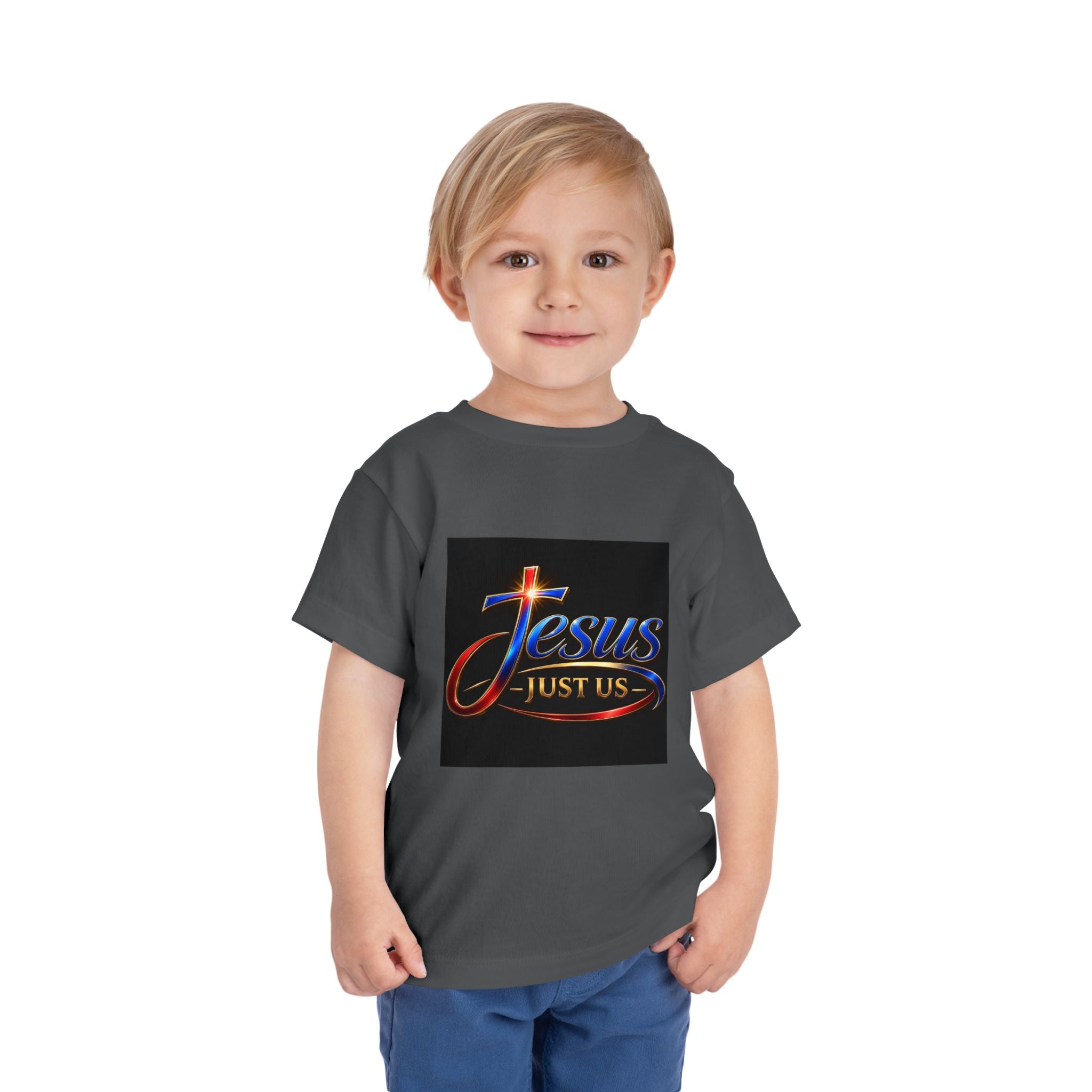 Toddler Tee — "Jesus Just Us" Connected Christian Graphic