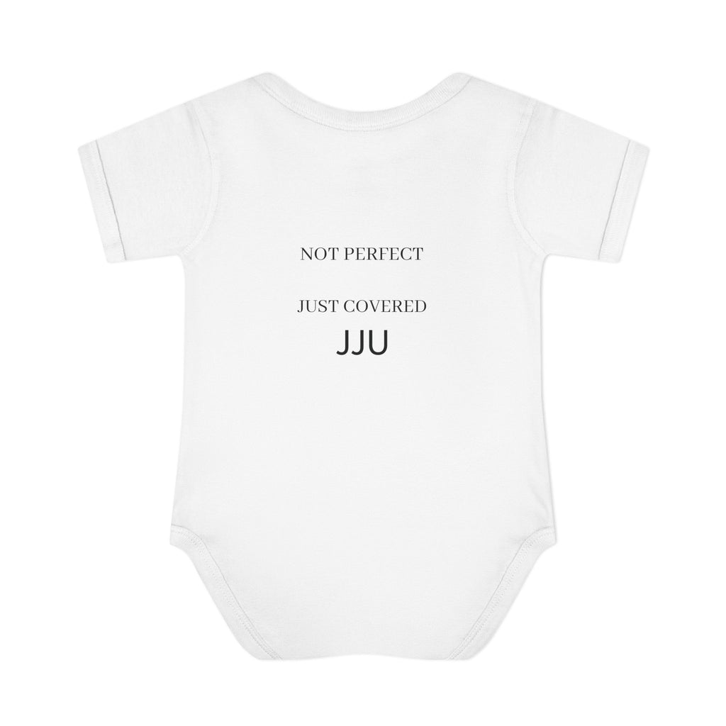 Infant Bodysuit — "Not Perfect Just Covered" Minimal Baby Onesie