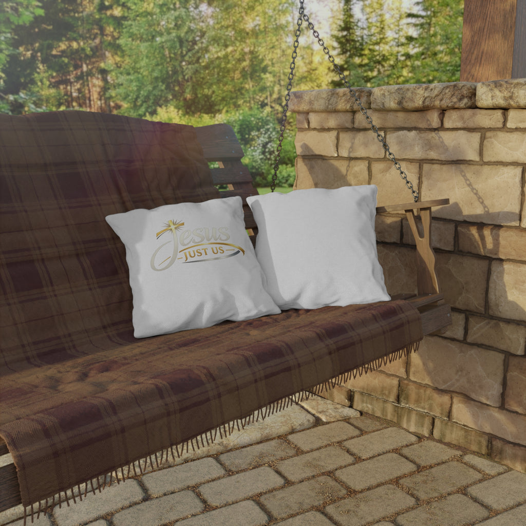 Jesus Just Us Outdoor Pillow — Faith-Inspired Garden Accent