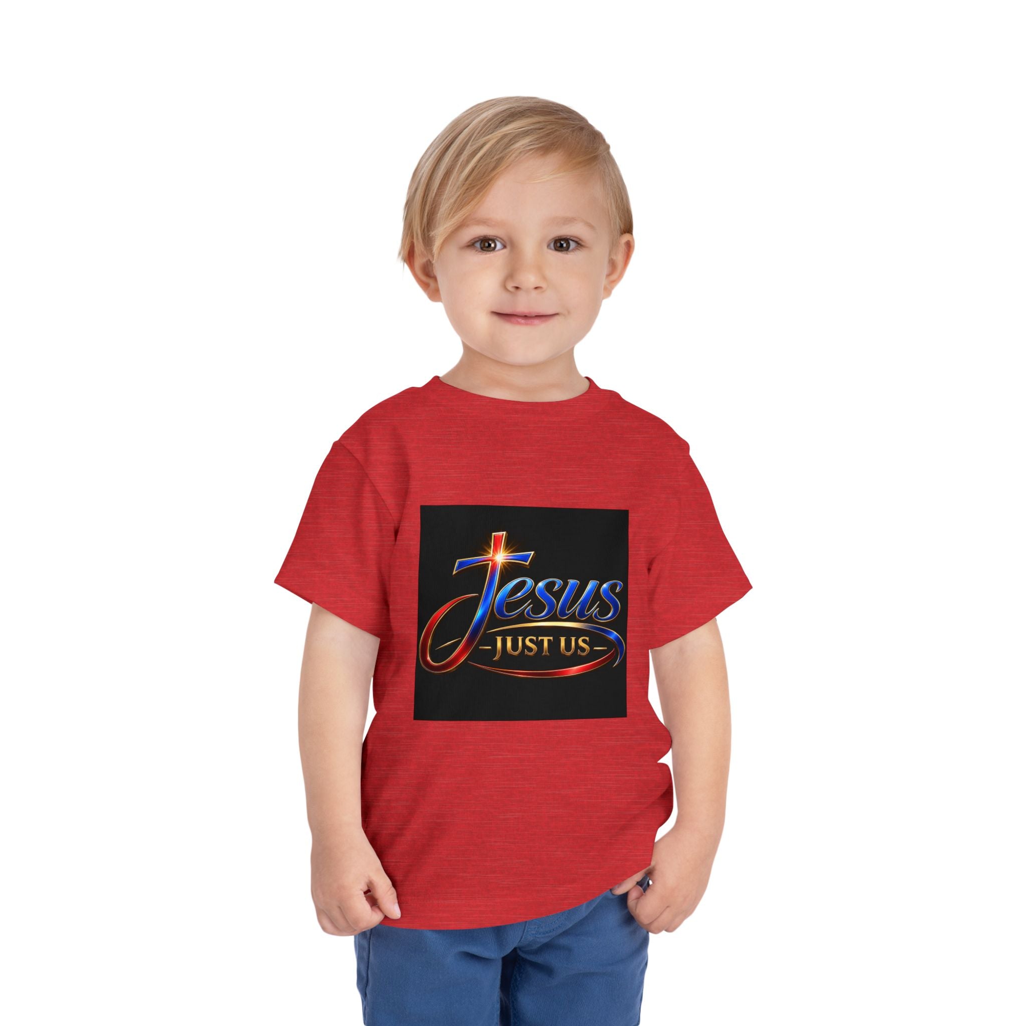 Toddler Tee — "Jesus Just Us" Connected Christian Graphic