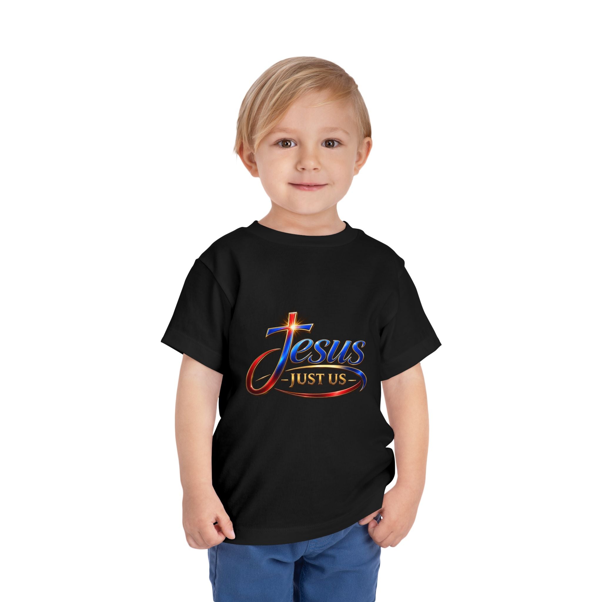 Toddler Tee — "Jesus Just Us" Connected Christian Graphic