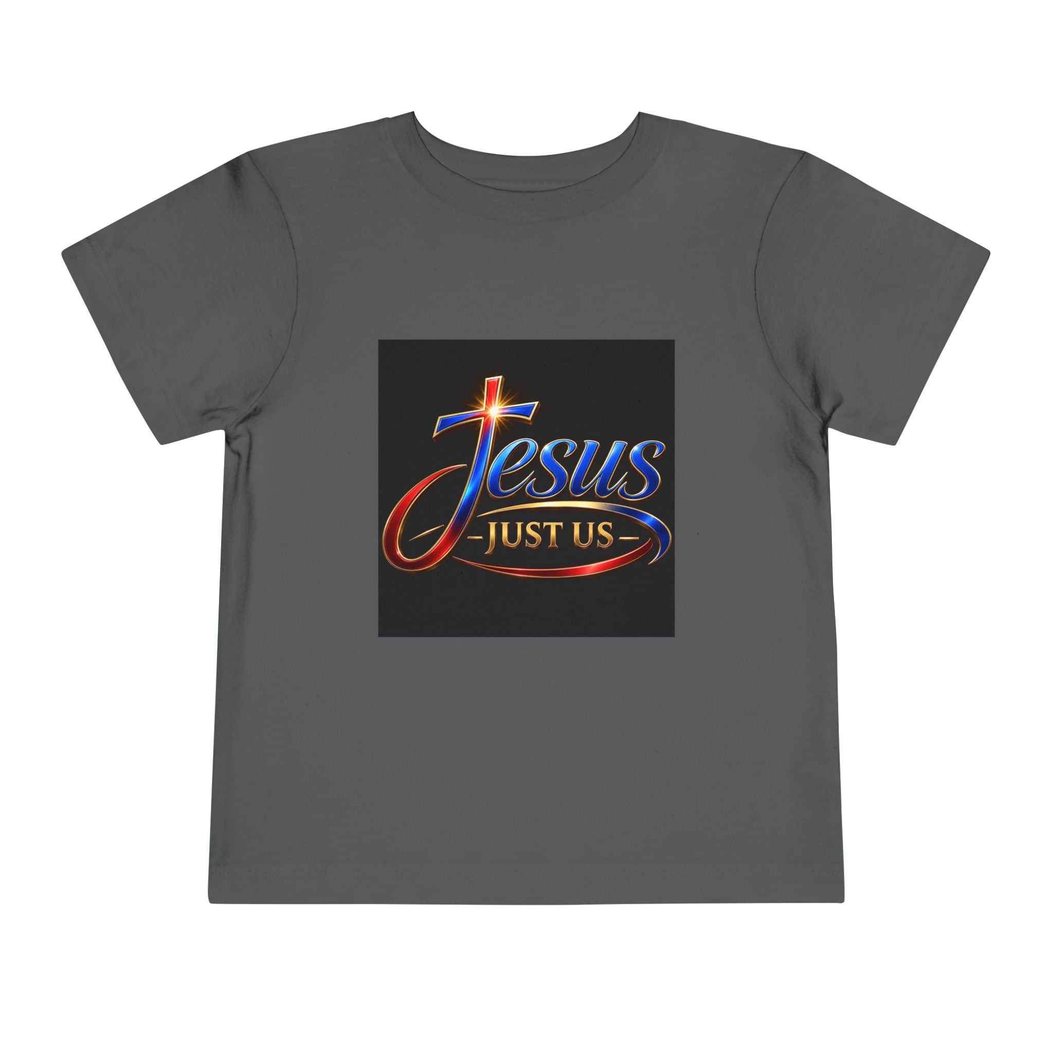 Toddler Tee — "Jesus Just Us" Connected Christian Graphic