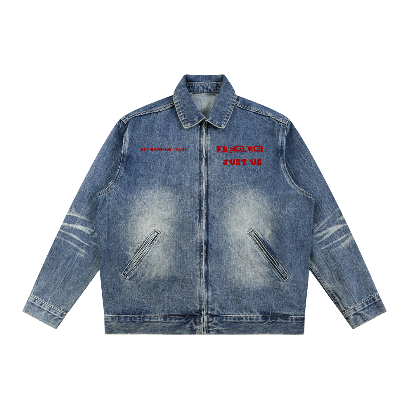 Vintage Wash Zip Up Denim Jacket