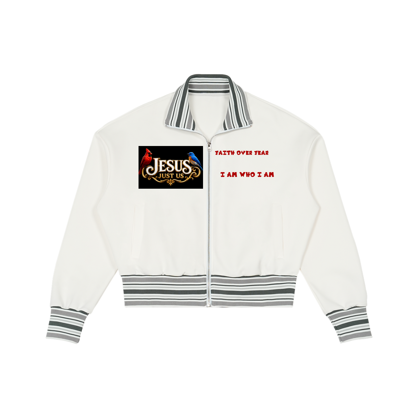 Striped Rib Collar Zip Jacket